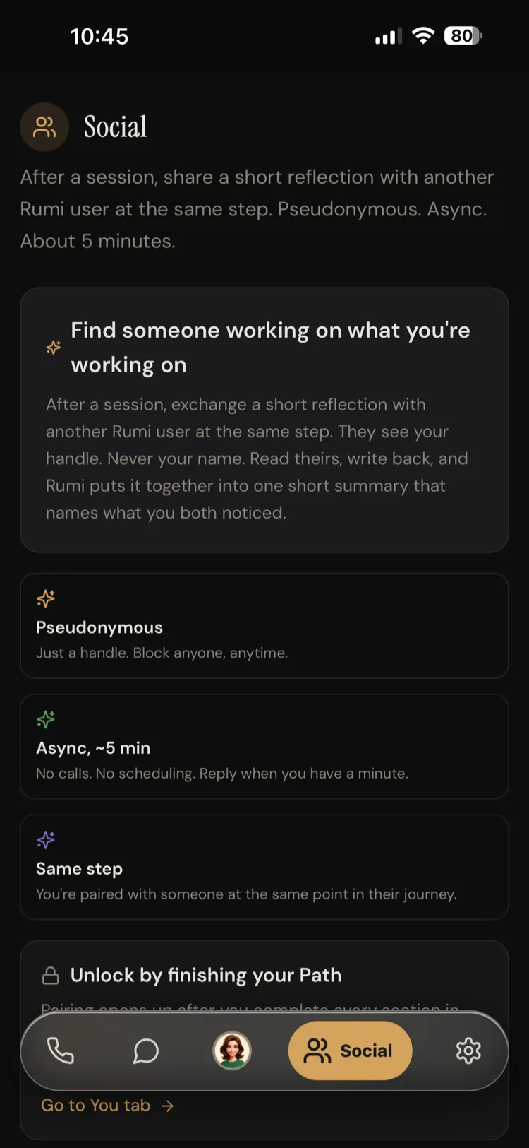 Rumi Social — a short, pseudonymous reflection with someone at the very same step